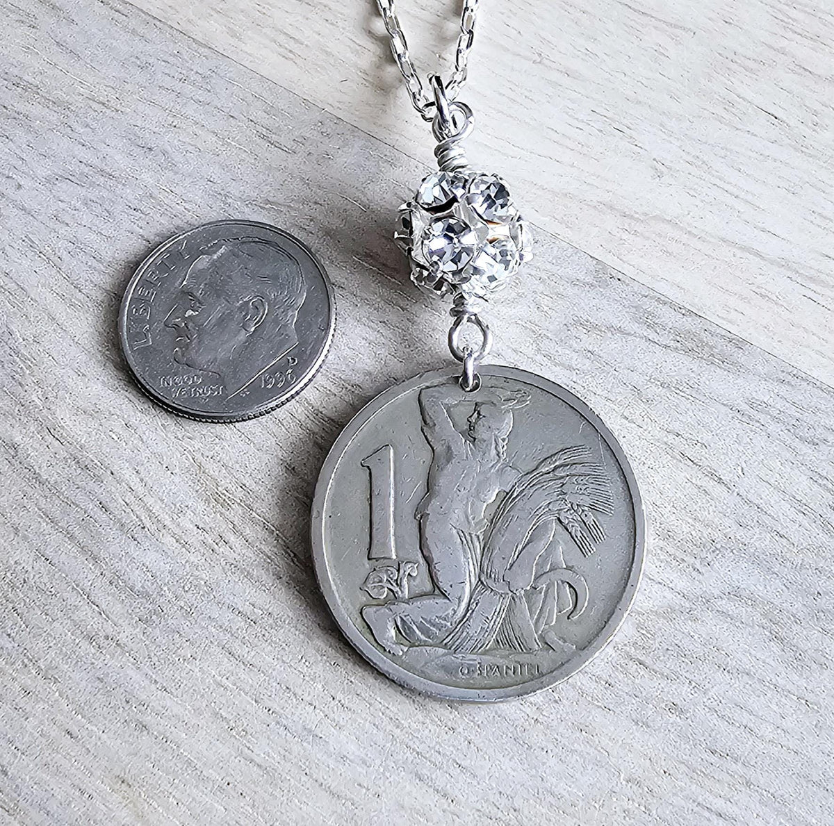 Antique 1923 Czechoslovakia Silver Coin, Woman Farmer, Gardener Jewelry, Republika Ceskoslovenska, Made in USA, Gift Box, E. Ria Designs