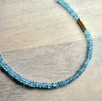 Long Aqua Blue Apatite Gemstone, 14k Gold Filled Cable Chain Necklace, Saucer Gold Beads, Handmade, Gift Boxed, Made in USA, E. Ria Designs
