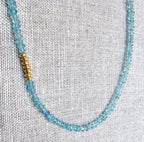 Long Aqua Blue Apatite Gemstone, 14k Gold Filled Cable Chain Necklace, Saucer Gold Beads, Handmade, Gift Boxed, Made in USA, E. Ria Designs