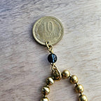 1990 Chile 10 Pesos Coin Necklace, Freed Angel, Blue Austrian Crystal Bead, Brass Ball Chain, E. Ria Designs, Made in USA, Gift Boxed