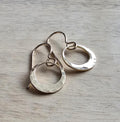 Little Hammered Gold Ring Earrings, 14K Gold Filled Artisan Handcrafted Hand Cut Off Center Circles, Everyday Jewelry, E. Ria Designs
