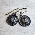 Rustic Antiqued Brass Sand Dollar Earrings, Beach Gift, Sealife Jewelry, Made in USA, Handcrafted by E. Ria Designs, Gift Boxed