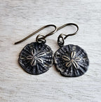 Rustic Antiqued Brass Sand Dollar Earrings, Beach Gift, Sealife Jewelry, Made in USA, Handcrafted by E. Ria Designs, Gift Boxed