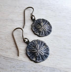 Rustic Antiqued Brass Sand Dollar Earrings, Beach Gift, Sealife Jewelry, Made in USA, Handcrafted by E. Ria Designs, Gift Boxed