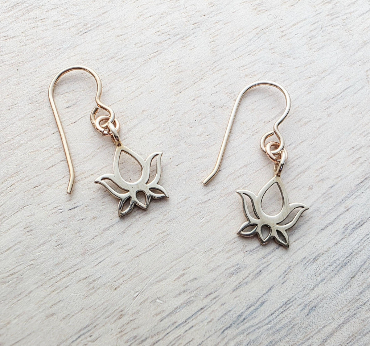 Solid Gold Bronze Lotus Earrings, Gift Boxed, Flower Girl Yoga Gift, Floral Jewelry Handmade in USA, E. Ria Designs, Simple Everyday Jewelry