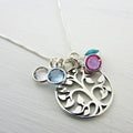 Birthstone Necklace | Family Tree Charm Necklace | Sterling Silver (925) Tree of Life Pendant | Genuine Birthstone Crystals E Ria Designs