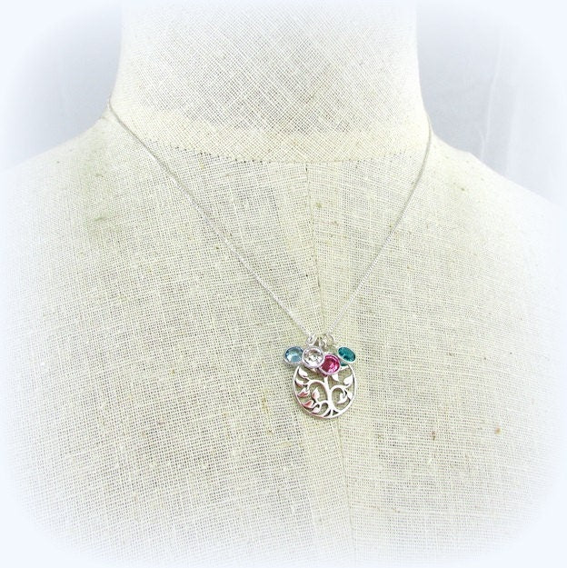 Birthstone Necklace | Family Tree Charm Necklace | Sterling Silver (925) Tree of Life Pendant | Genuine Birthstone Crystals E Ria Designs