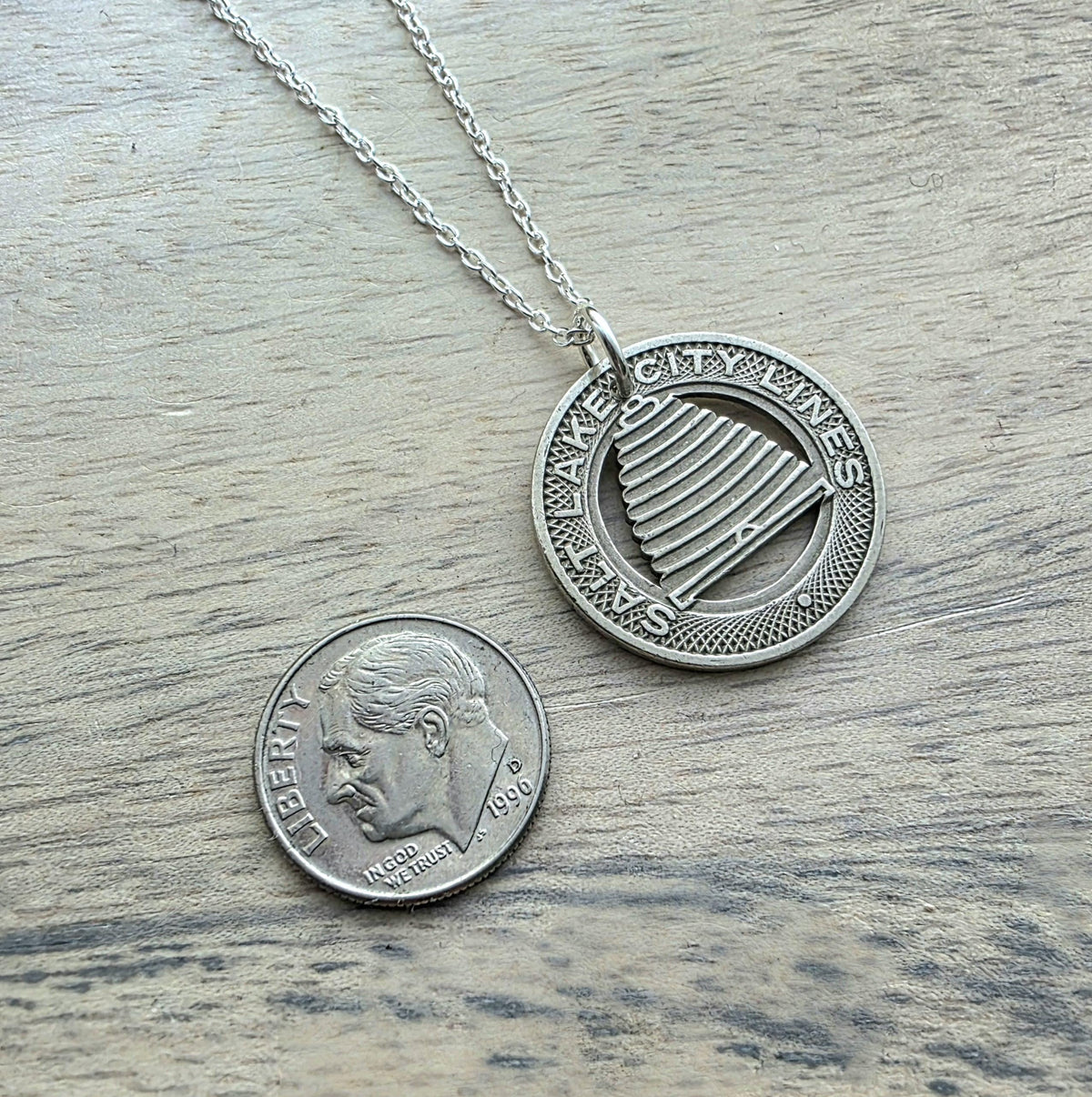 Salt Lake City SLC Beehive Bee Skep Transit Token Necklace, Vintage Coin Jewelry, Handcrafted .925 Sterling Silver Chain, Made in USA