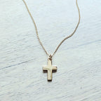 14K Gold Fill Flat Cross Charm Necklace, Christian Gift, Choose Chain, Shiny Gold, Gift Boxed Baptism Gift, Confirmation Gift
