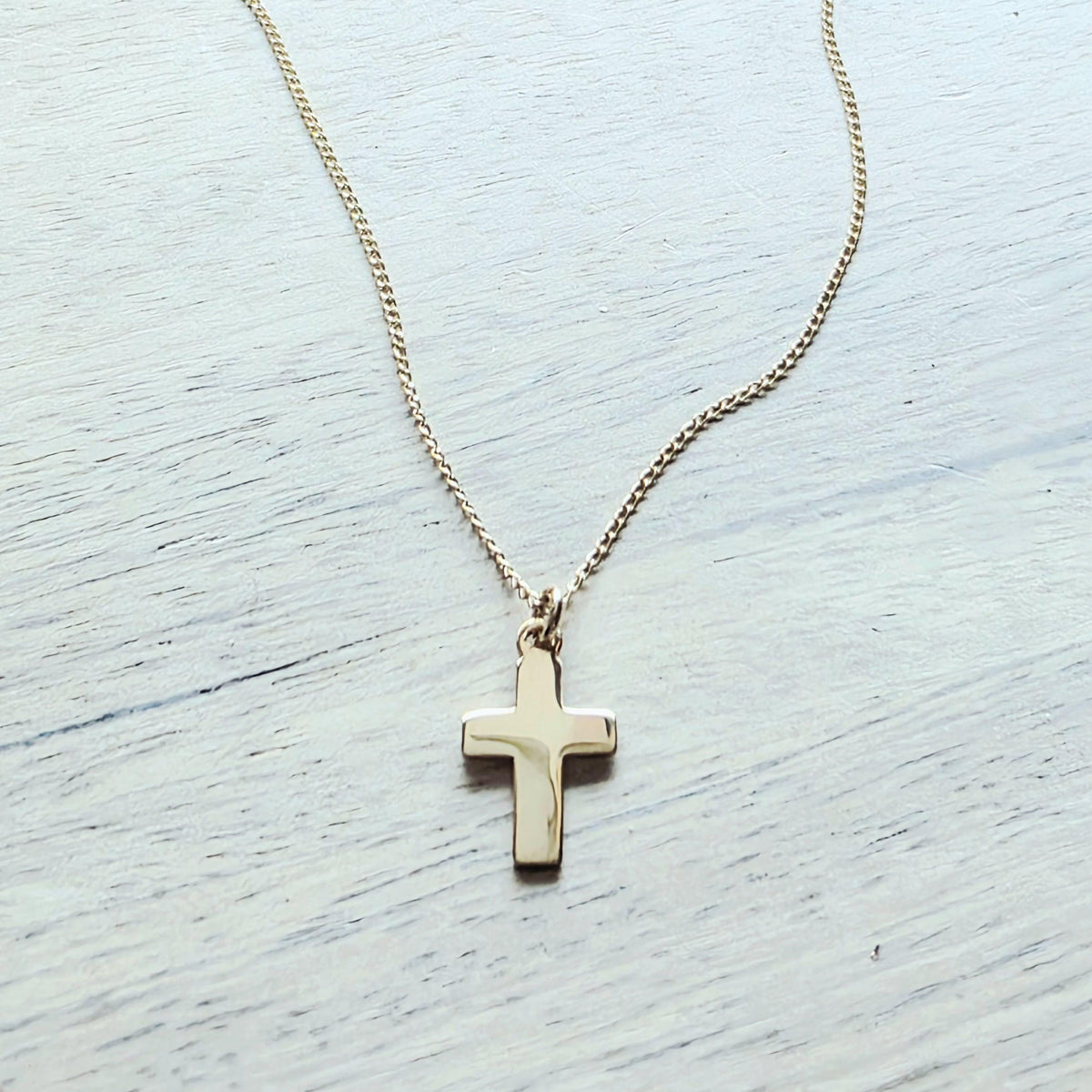 14K Gold Fill Flat Cross Charm Necklace, Christian Gift, Choose Chain, Shiny Gold, Gift Boxed Baptism Gift, Confirmation Gift
