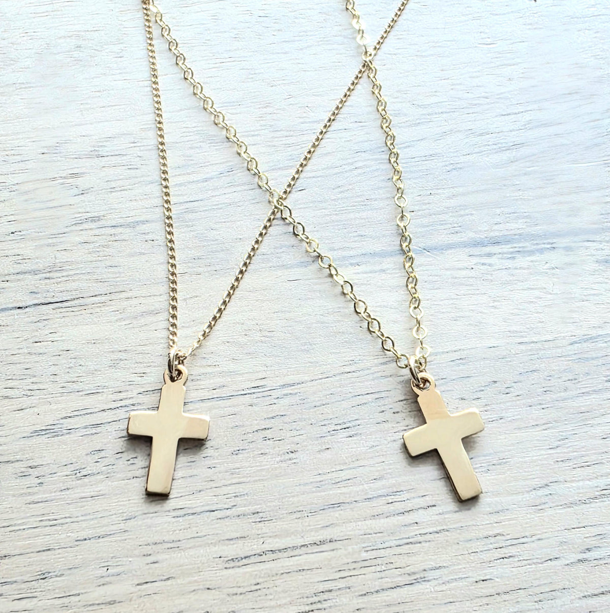 14K Gold Fill Flat Cross Charm Necklace, Christian Gift, Choose Chain, Shiny Gold, Gift Boxed Baptism Gift, Confirmation Gift