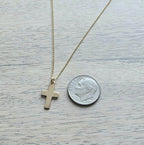 14K Gold Fill Flat Cross Charm Necklace, Christian Gift, Choose Chain, Shiny Gold, Gift Boxed Baptism Gift, Confirmation Gift