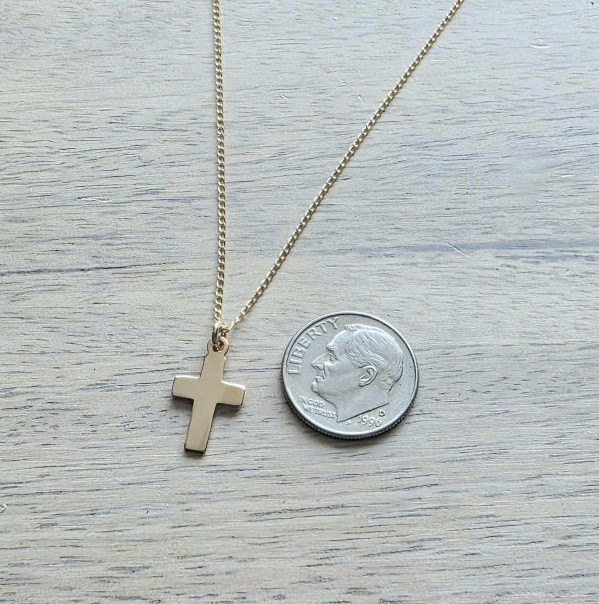 14K Gold Fill Flat Cross Charm Necklace, Christian Gift, Choose Chain, Shiny Gold, Gift Boxed Baptism Gift, Confirmation Gift