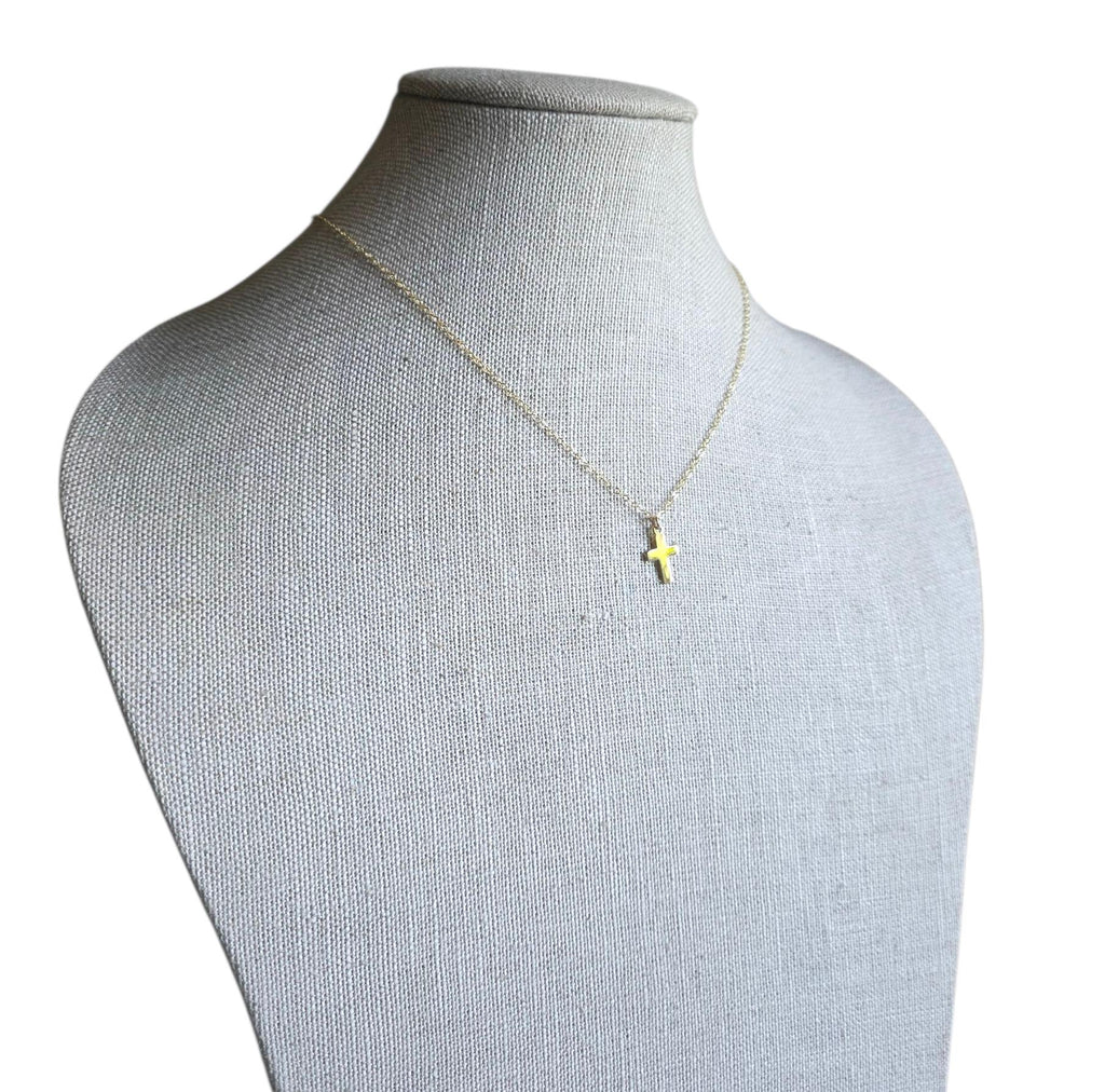 14K Gold Fill Flat Cross Charm Necklace, Christian Gift, Choose Chain, Shiny Gold, Gift Boxed Baptism Gift, Confirmation Gift