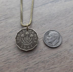Three Pence Coin Necklace, England Great Britain Flower Coin, Brass Box Chain, Dates Vary, Made in USA, Vintage Coin Jewelry E. Ria Designs