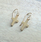 14K Gold Fill Flat Cross Earrings, Christian Gift, French Ear Wires, Shiny Gold, Gift Boxed Baptism Gift, Confirmation Gift, Made in USA