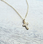 14K Gold Fill Flat Cross Charm Necklace, Christian Gift, Choose Chain, Shiny Gold, Gift Boxed Baptism Gift, Confirmation Gift
