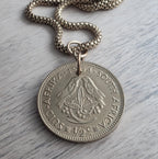 1964 Vintage Coin Necklace, South Africa 1/2 Cent, Bird Pendant, Brass Box Chain, Gift Boxed, Made in USA, Bird Lover Gift, Handmade Jewelry