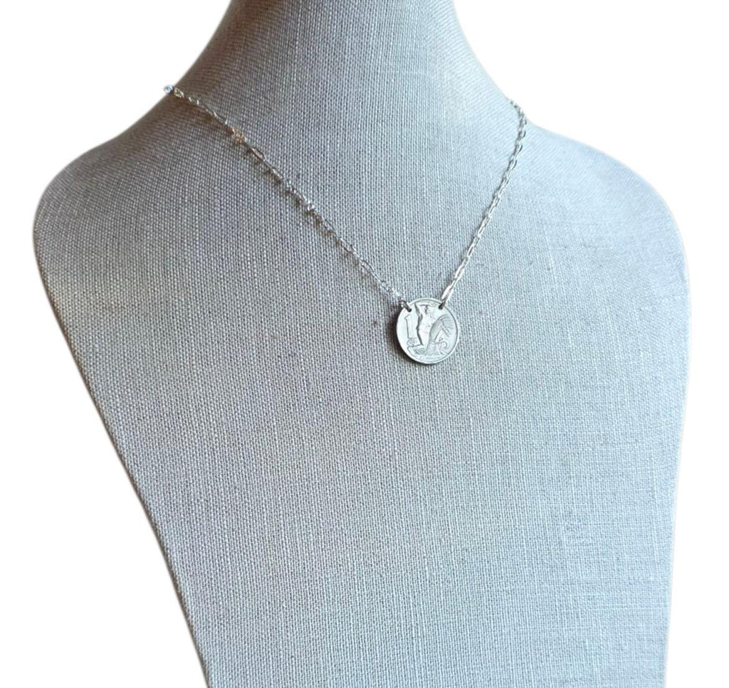 1922 Czechoslovakia 1 Koruna Antique Coin Necklace, 925 Sterling Silver Paperclip Cable Chain, Woman Farmer Gardener Jewelry, Gift Box, USA