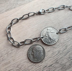 Vintage French Coin Bracelet, 1/2 Franc, Francaise Gift,  The Sower, Stainless Steel Drawn Cable Chain Links Made in USA E. Ria Designs