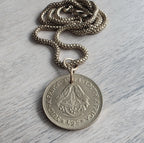 1964 Vintage Coin Necklace, South Africa 1/2 Cent, Bird Pendant, Brass Box Chain, Gift Boxed, Made in USA, Bird Lover Gift, Handmade Jewelry