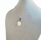 1919 Antique Italy 50 Centesimi Old Coin Necklace, Blue Austrian Crystal Bead, 925 Sterling Silver Paperclip Chain, Gift Box, Made in USA