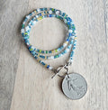 Sea Glass Style Beaded 20" Necklace, French 1 Franc Genuine Coin, Pewter Toggle, Beachy Necklace, Gift Box, Handcrafted USA E. Ria Designs