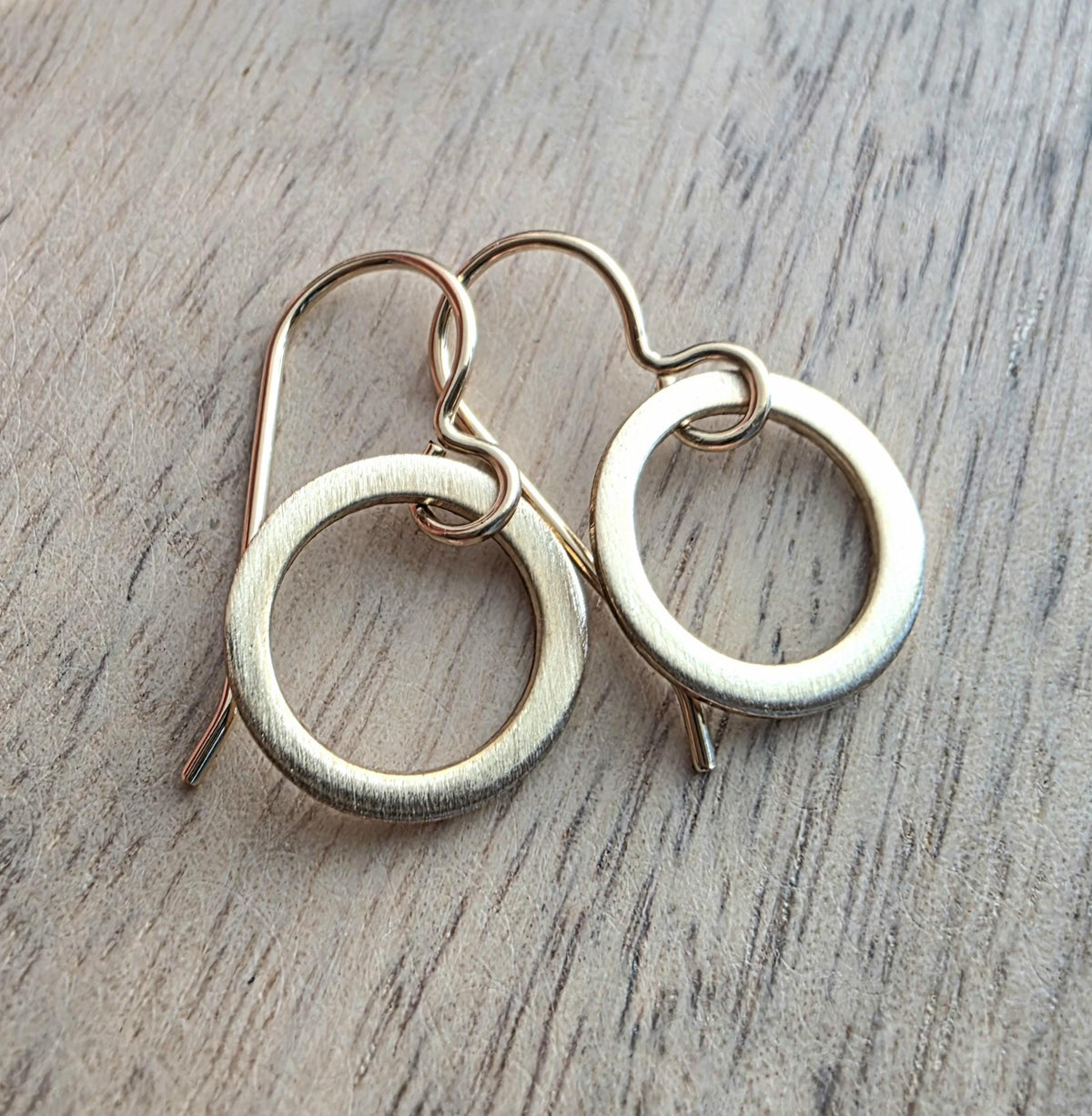 14K Gold Filled, Brushed Little Gold Hoop Earrings, Hand Crafted Artisan Earrings, French Ear Wires, Made in USA by E. Ria Designs, Gift Box