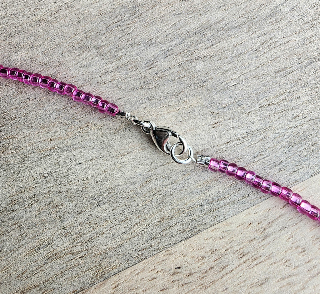 Fuchsia Glass Seed Bead Coin Necklace, 2006 New Zealand 20 Cent Coin Jewelry, Māori Carving of Pukaki, Gift Boxed, Artisan Handmade in USA