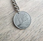 1996 Cayman Islands Coin Keychain, 25 Cent, Schooner Ship, Maritime Gift, Birthday Gift, Gift Boxed, Handcrafted in USA by E. Ria Designs