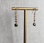 14K Rose Gold Filled Circle Chain Drop Earrings, Faceted Round Pyrite Beads, Gift Boxed, Made in USA, Handcrafted by E. Ria Designs