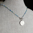 Sea Glass Style Beaded 20" Necklace, French 1 Franc Genuine Coin, Pewter Toggle, Beachy Necklace, Gift Box, Handcrafted USA E. Ria Designs