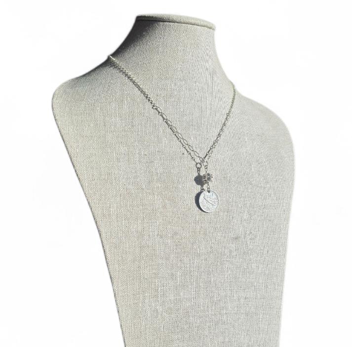 1922 Vintage Italy Coin Necklace, Rhinestone Ball, .925 Sterling Silver Chain, Gift Box, Artisan Handmade in USA, 20 Centesimi