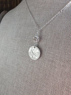 1909 Antique Italy Coin Necklace, Rhinestone Ball, .925 Sterling Silver Cable + Rolo Chain, Gift Box, Artisan Handmade in USA, 20 Centesimi