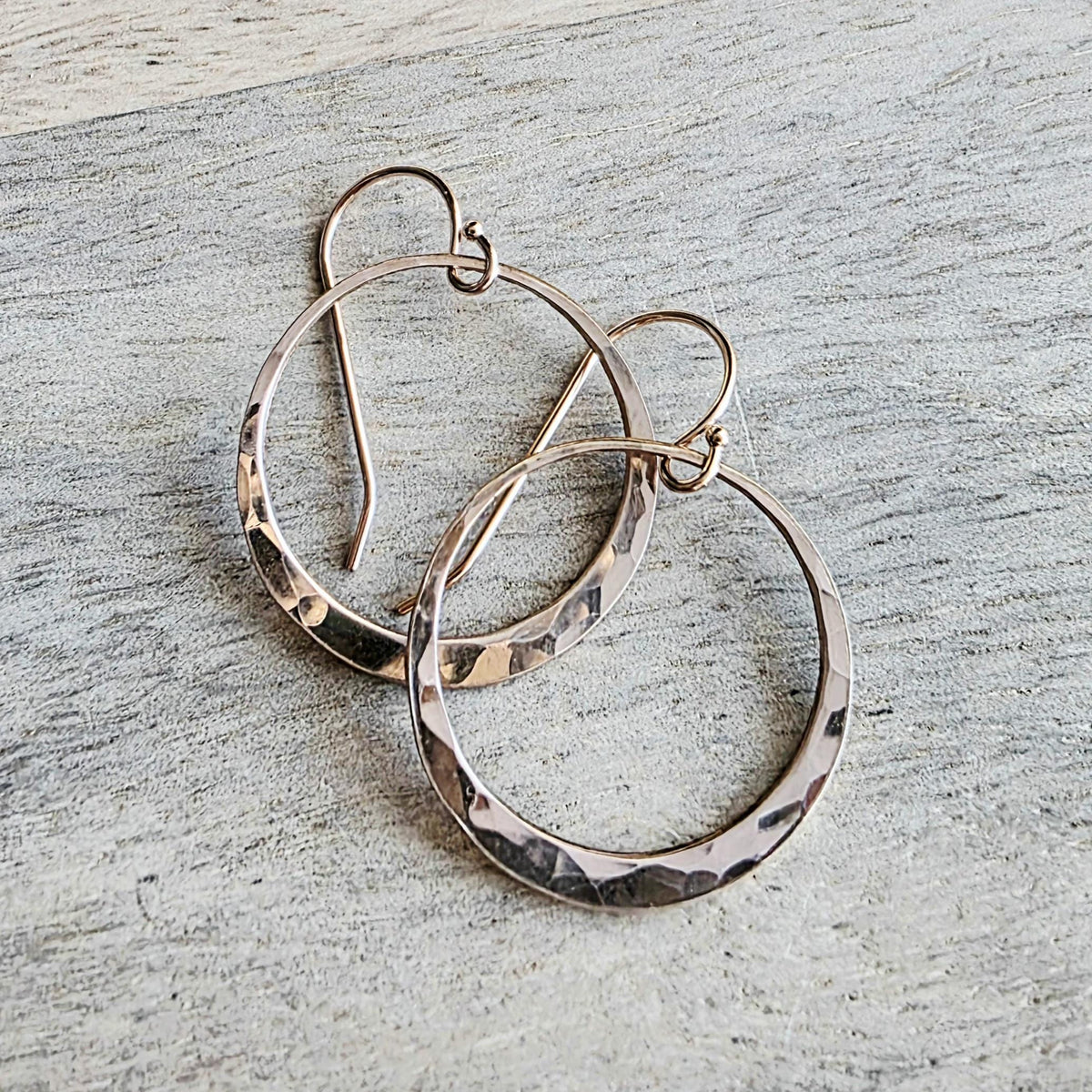 Hammered 14K Rose Gold Filled Hoop Earrings, Artisan French Wires