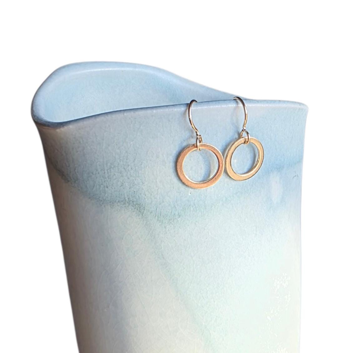 14K Gold Filled, Brushed Little Gold Hoop Earrings, Hand Crafted Artisan Earrings, French Ear Wires, Made in USA by E. Ria Designs, Gift Box