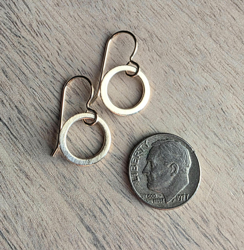 14K Gold Filled, Brushed Little Gold Hoop Earrings, Hand Crafted Artisan Earrings, French Ear Wires, Made in USA by E. Ria Designs, Gift Box