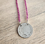Fuchsia Glass Seed Bead Coin Necklace, 2006 New Zealand 20 Cent Coin Jewelry, Māori Carving of Pukaki, Gift Boxed, Artisan Handmade in USA