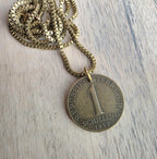 Austrian Schilling Flower Coin Necklace, Brass, Box Chain, Lobster Claw Clasp, Made in USA, Gift Boxed