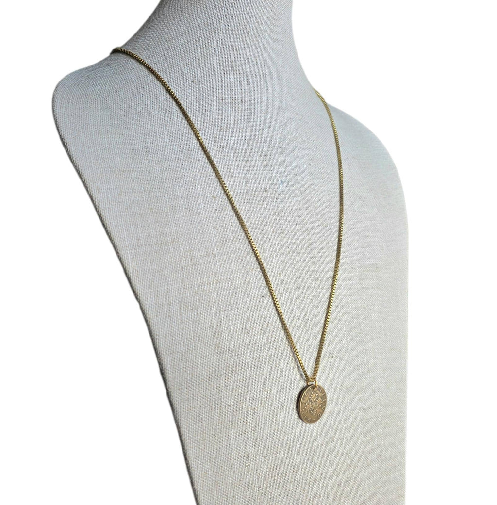 Austrian Schilling Flower Coin Necklace, Brass, Box Chain, Lobster Claw Clasp, Made in USA, Gift Boxed