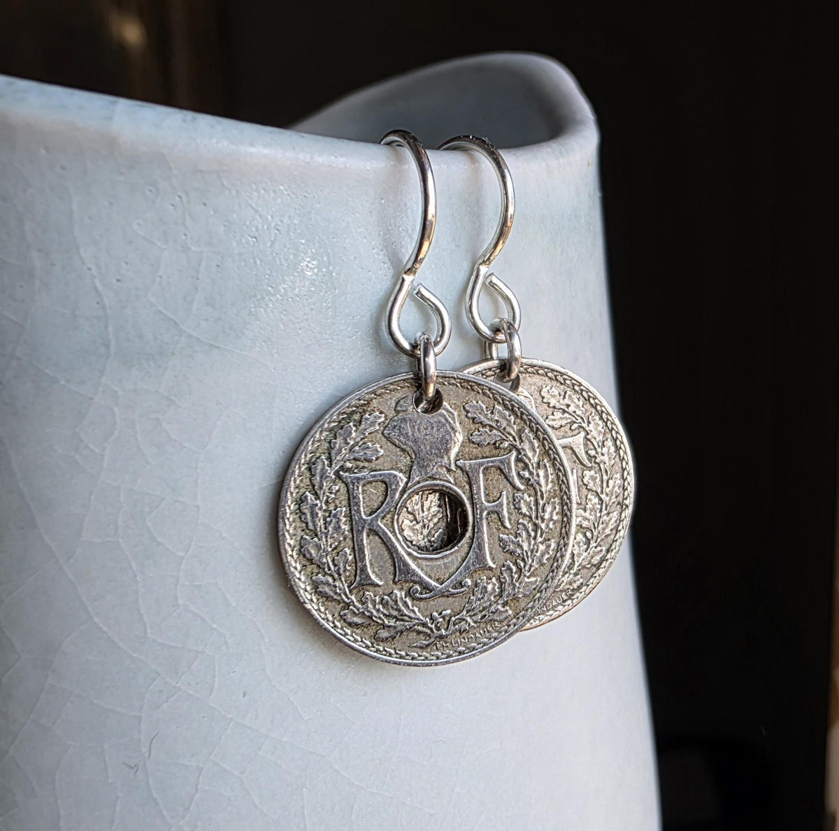 French Washer Coin Earrings, .925 Sterling Silver Ear Wires, 5 Cents, Handcrafted USA, E. Ria Designs, Gift Box