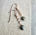 14K Rose Gold Filled Circle Chain Drop Earrings, Faceted Round Pyrite Beads, Gift Boxed, Made in USA, Handcrafted by E. Ria Designs