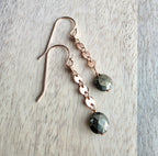 14K Rose Gold Filled Circle Chain Drop Earrings, Faceted Round Pyrite Beads, Gift Boxed, Made in USA, Handcrafted by E. Ria Designs