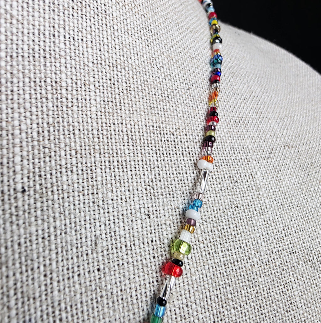 Genuine Italian Coin Necklace, Old Italy 2 Lira, Mixed Color Seed Bead Necklace, Made in USA, E. Ria Designs