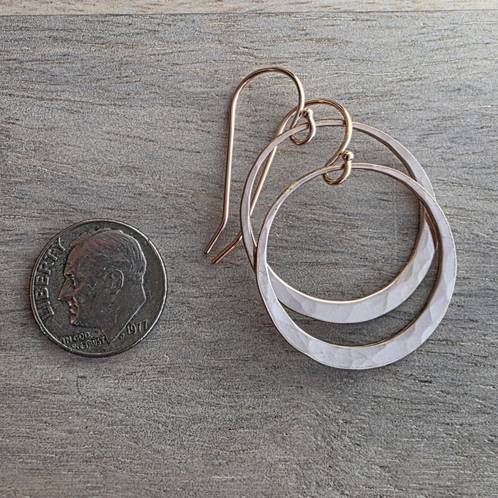 Hammered 14K Rose Gold Filled Hoop Earrings, Artisan French Wires