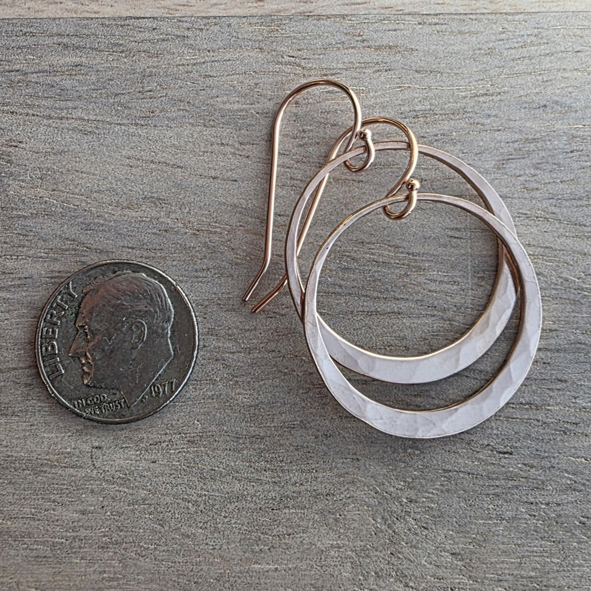 Hammered 14K Rose Gold Filled Hoop Earrings, Artisan French Wires