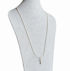 Gold Bronze Skeleton Key Pendant Necklace, Pearly Ivory Glass Seed Bead Chain, 14K Gold Filled Clasp
