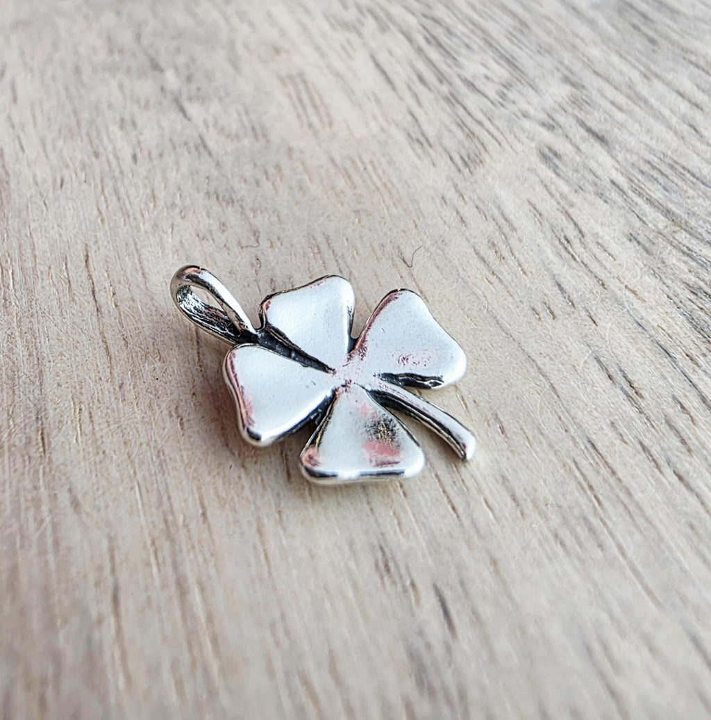 Silver Four Leaf Clover Charm, .925 Sterling Pendant, St. Patrick's Day Gift, Irish Jewelry, Lucky Charm