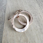 Hammered 14K Rose Gold Filled Hoop Earrings, Artisan French Ear Wires, 1 Inch