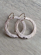 Hammered 14K Rose Gold Filled Hoop Earrings, Artisan French Ear Wires, 1 Inch